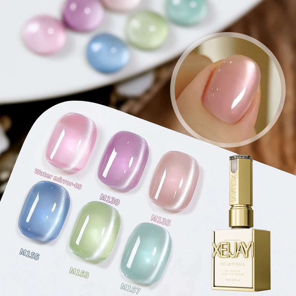 XEIJAYI 6pcs 15ML Translucide œil de chat Gel vernis à ongles Ensemble Semi-permanent Nail Art Soaking UV LED Nail Salon DIY Nail Salon Gel