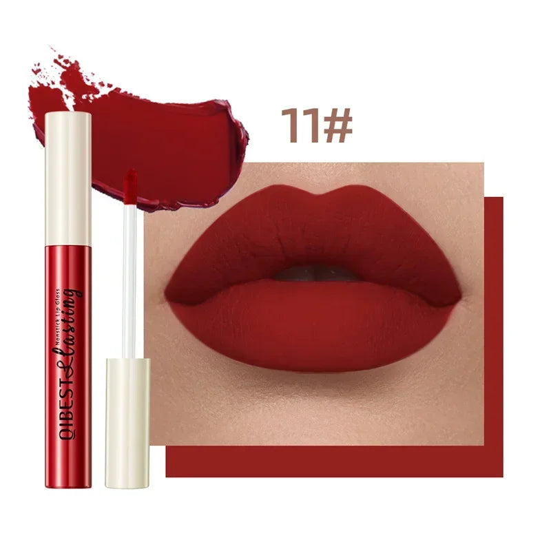QIBEST 24 couleurs Rouge à lèvres liquide mat Imperméable Velours longue durée Brillant à lèvres rouge Teinte Maquillage Rouges à lèvres cosmétiques Brillants à lèvres