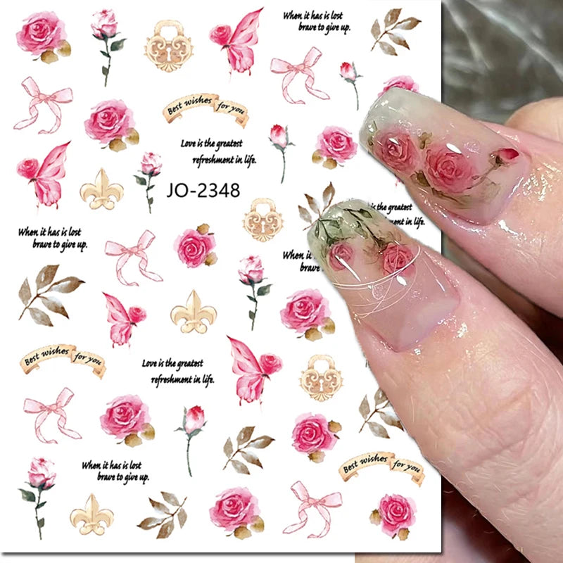 Autocollants 3D pour art des ongles , rose clair, violet, pétales de fleurs, décalcomanies pour décoration de manucure, salon de beauté, été