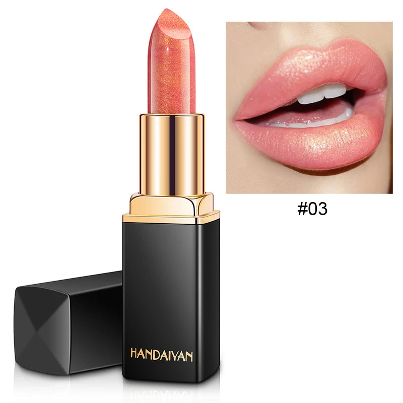 Rouge à lèvres brillant doré tube noir, rouge à lèvres hydratant perle 9 couleurs disponibles