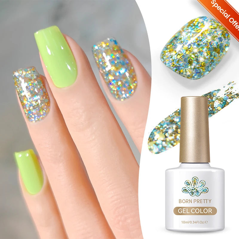 BORN PRETTY 10ml Gold Water Light Cat Magnetic Gel Polish Spaking Glitter Crystal Black Soak Off UV LED Vernis Manucure