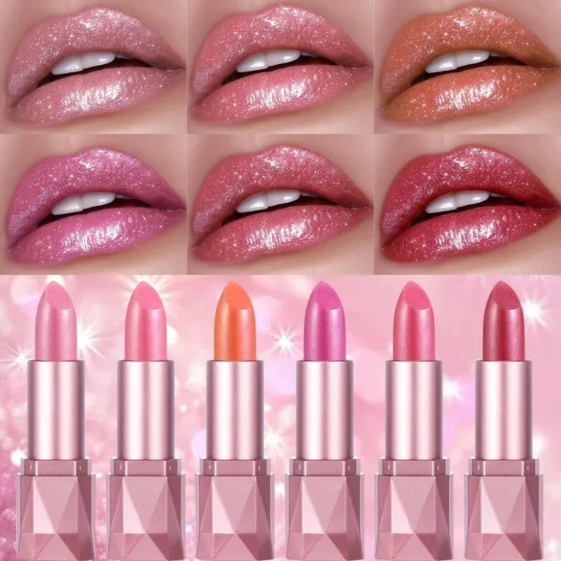 Rouge à lèvres rose rose diamant nude rouge à lèvres imperméable à paillettes nacrées longue durée rouge à lèvres en velours paillettes dorées paillettes métalliques maquillage