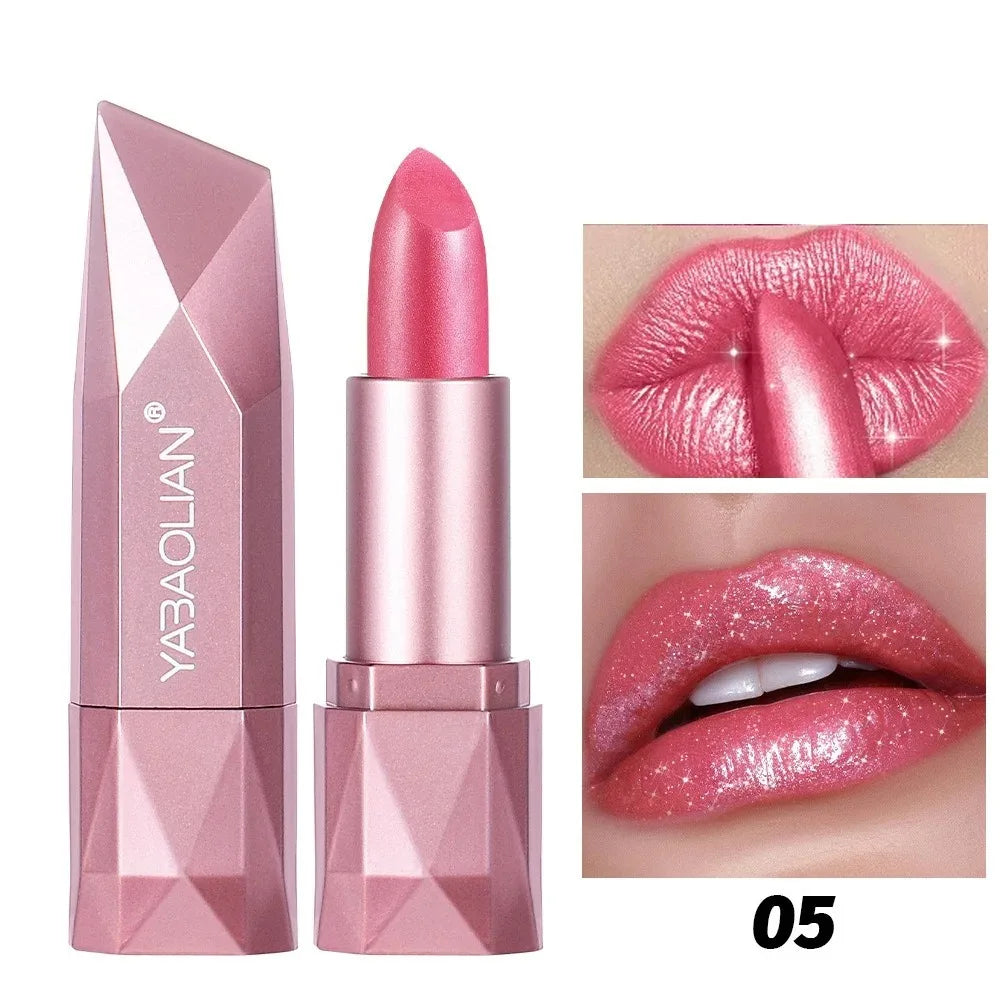 Rouge à lèvres rose rose diamant nude rouge à lèvres imperméable à paillettes nacrées longue durée rouge à lèvres en velours paillettes dorées paillettes métalliques maquillage