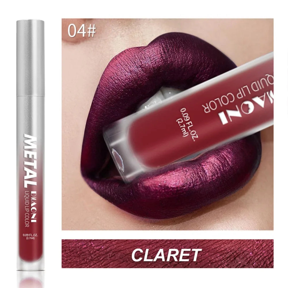 Rouge à lèvres liquide à brillant métallique, 12 couleurs, nacré, imperméable, brillant à lèvres, anti-taches, maquillage glamour pour les lèvres