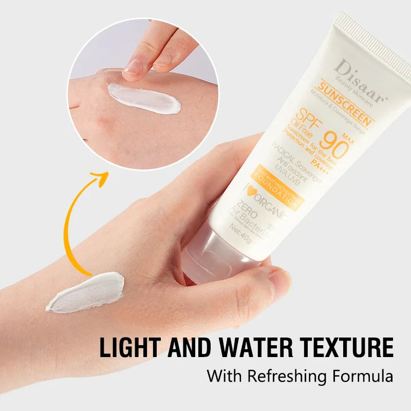 Fond de Teint Solaire Sans Huile SPF90 PA+++ 40g, Protection Antioxydante UVA/UVB, Couvrance Hydratante Bio pour le Visage