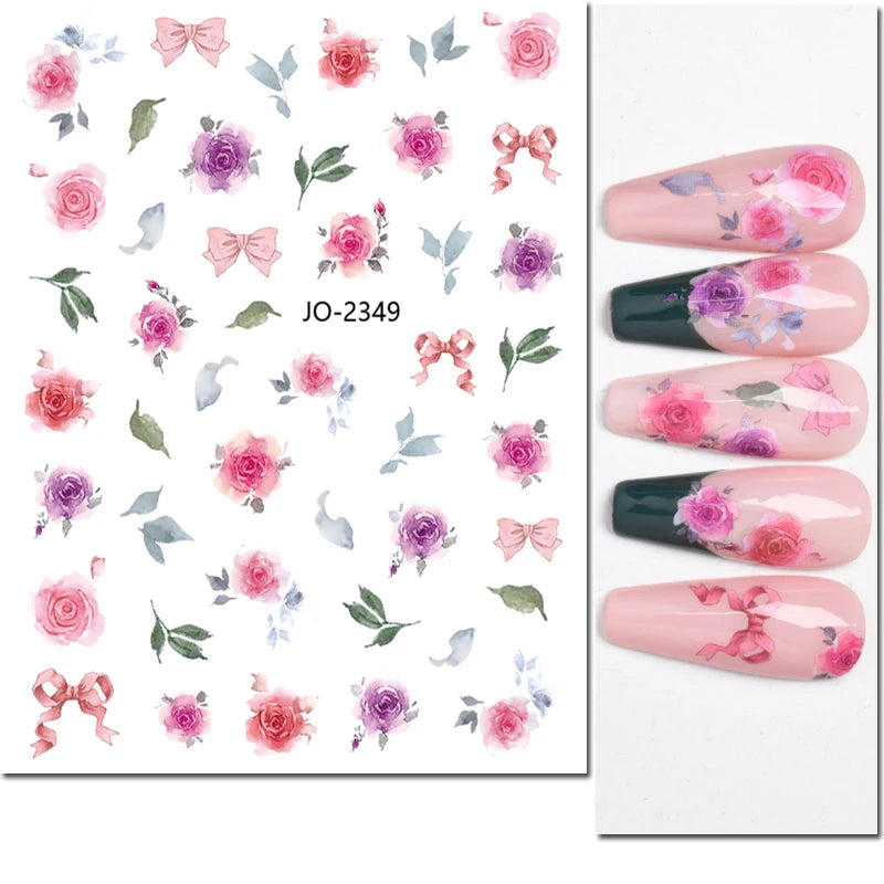 Autocollants 3D pour art des ongles , rose clair, violet, pétales de fleurs, décalcomanies pour décoration de manucure, salon de beauté, été