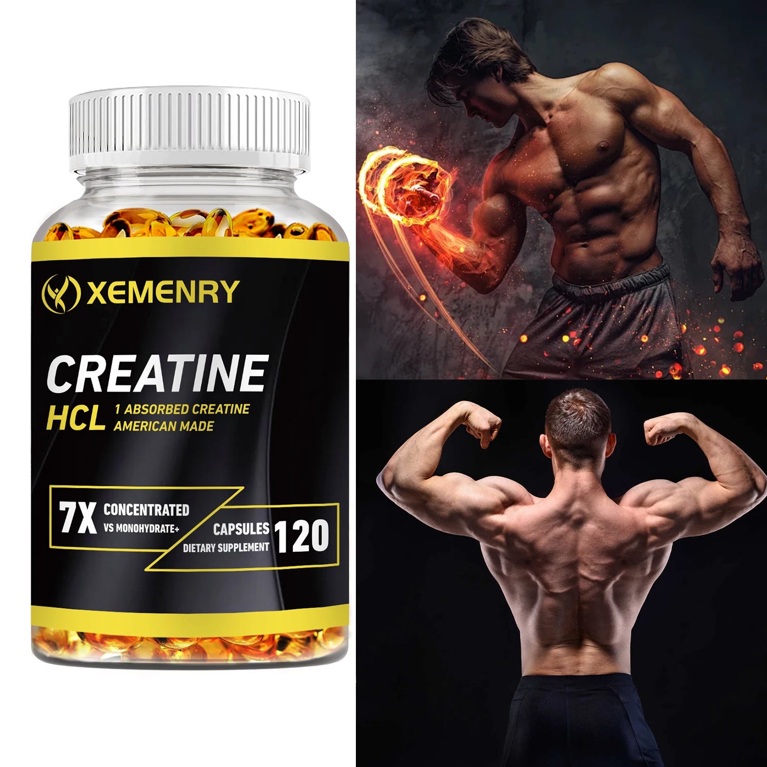 Creatine HCl - Améliore l'endurance énergétique et la masse musculaire, performances athlétiques améliorées - 120 gélules