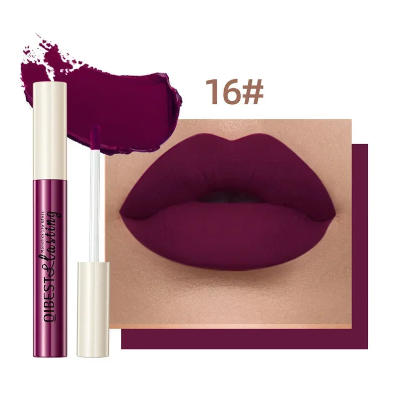 QIBEST 24 couleurs Rouge à lèvres liquide mat Imperméable Velours longue durée Brillant à lèvres rouge Teinte Maquillage Rouges à lèvres cosmétiques Brillants à lèvres