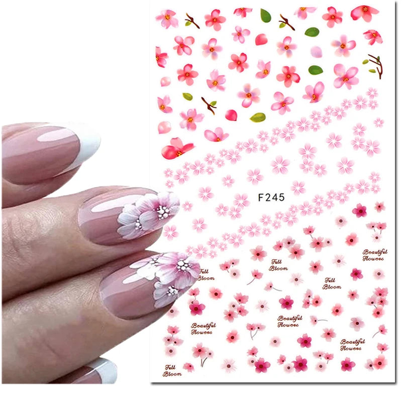 Autocollants 3D pour art des ongles , rose clair, violet, pétales de fleurs, décalcomanies pour décoration de manucure, salon de beauté, été