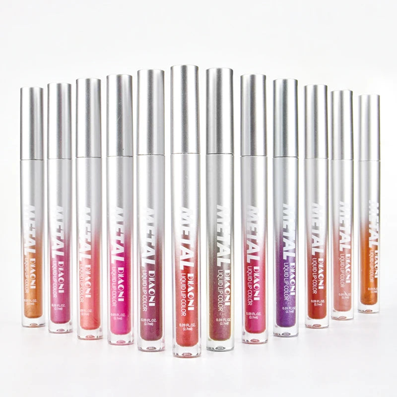 Rouge à lèvres liquide à brillant métallique, 12 couleurs, nacré, imperméable, brillant à lèvres, anti-taches, maquillage glamour pour les lèvres