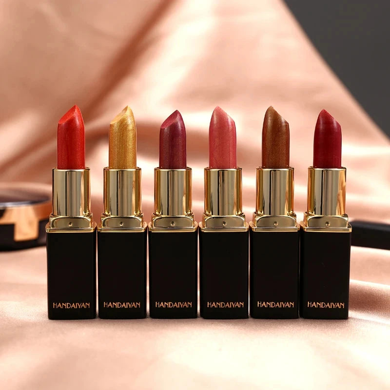 Rouge à lèvres brillant doré tube noir, rouge à lèvres hydratant perle 9 couleurs disponibles