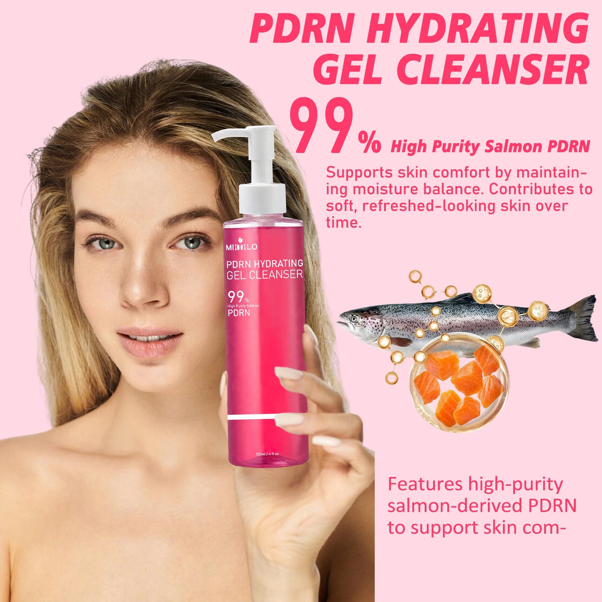 DNA PDRN Gel nettoyant pour la mousse rose de saumon, contenant du PDRN, contrôle l’huile, élimine les points noirs, nettoie en profondeur, n’est pas irritant