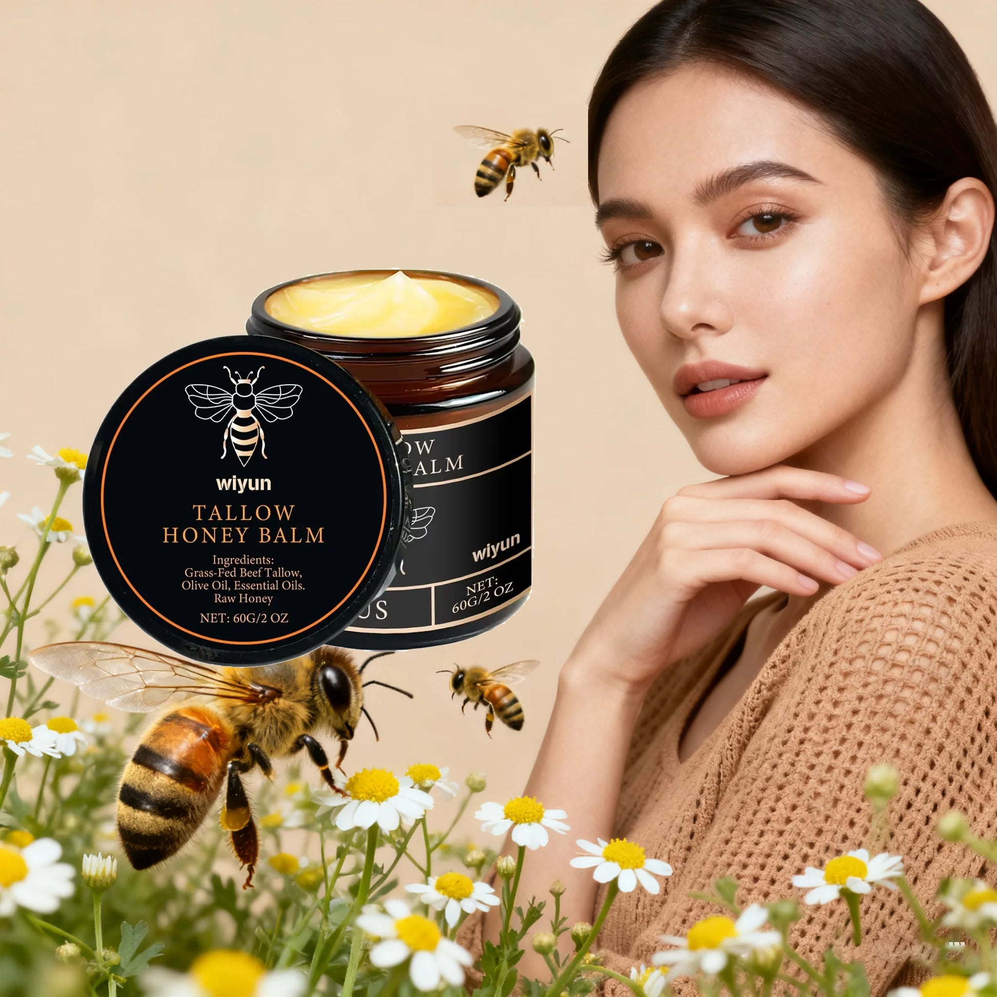 Baume au miel de suif brillant Hydratant pour la peau Enhacne Élasticité Améliorer la matité Décolorer les lignes fines Raffermissant le visage Crème hydratante pour le corps