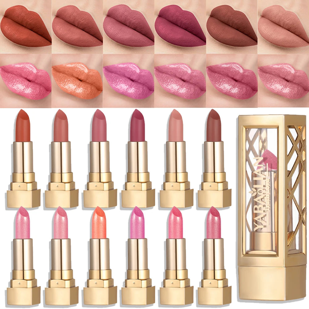 Luxueux rouge à lèvres creux mat nacré paillettes velours rouge à lèvres brillant nu rouge imperméable à l’eau solide brillant à lèvres maquillage