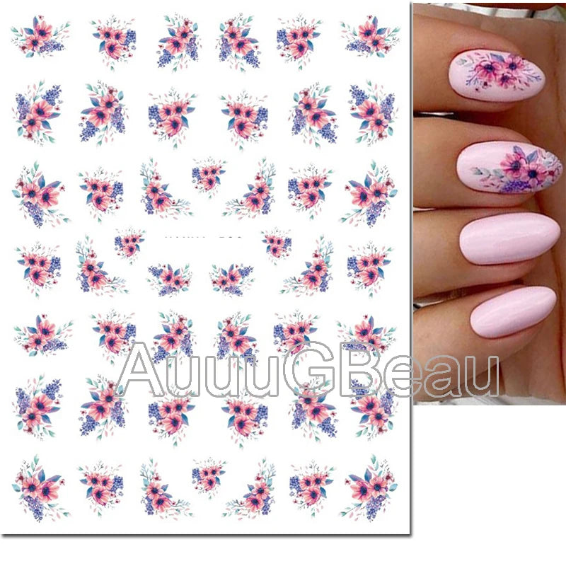 Autocollants 3D pour art des ongles , rose clair, violet, pétales de fleurs, décalcomanies pour décoration de manucure, salon de beauté, été
