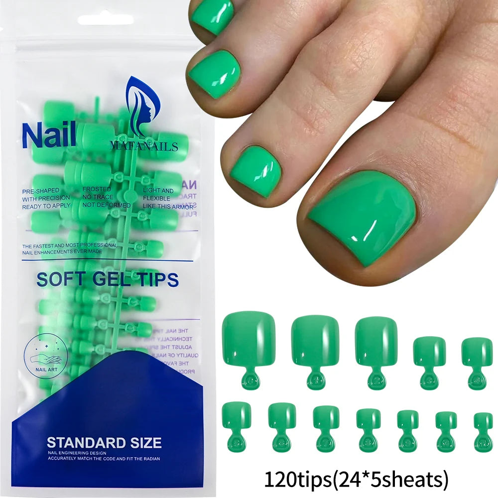 120 pièces/boîte pointe française ongles à pression système de couleur rose forme carrée ongles de pied longueur courte finition brillante faux ongles
