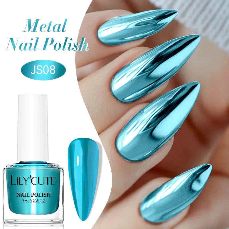 LILYCUTE 7ml Ultra Shine Vernis à ongles en métal longue durée Effet métallique Nail Art Vernis Bouteille en verre Séchage rapide à l’air