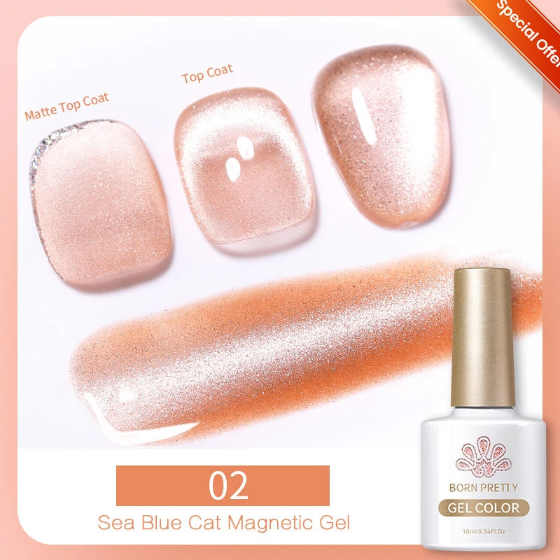 BORN PRETTY 10ml Gold Water Light Cat Magnetic Gel Polish Spaking Glitter Crystal Black Soak Off UV LED Vernis Manucure