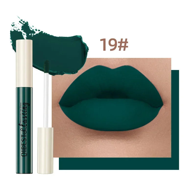 QIBEST 24 couleurs Rouge à lèvres liquide mat Imperméable Velours longue durée Brillant à lèvres rouge Teinte Maquillage Rouges à lèvres cosmétiques Brillants à lèvres