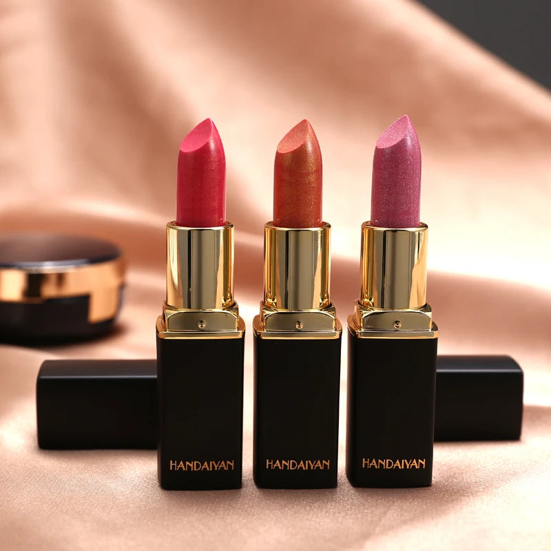 Rouge à lèvres brillant doré tube noir, rouge à lèvres hydratant perle 9 couleurs disponibles