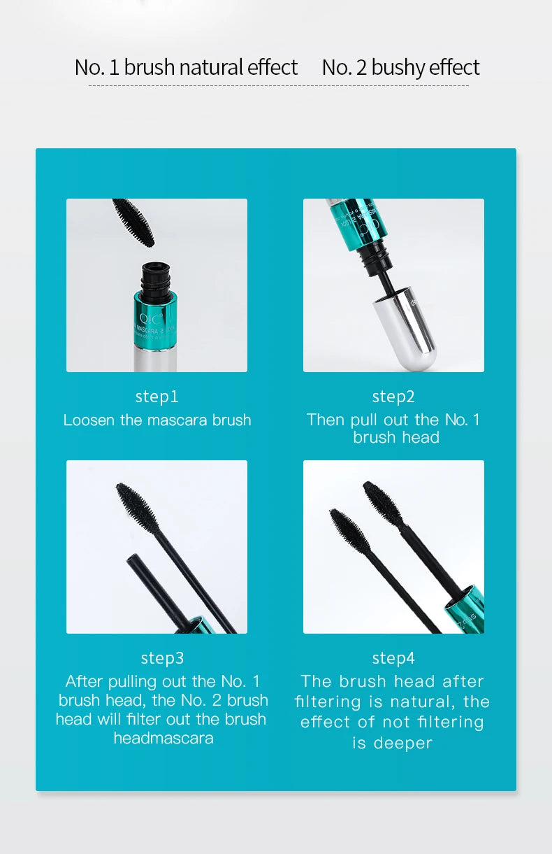 InjFiber-Mascara imperméable double en un, extension de cils, noir, optique, allongement des cils, cosmétiques