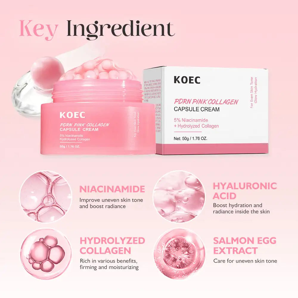 50g KOEC PDRN Crème capsule de collagène rose Anti-rides Hydratant Glowing Augmentation de l’élasticité 5% Niacinamide Collagène hydrolysé