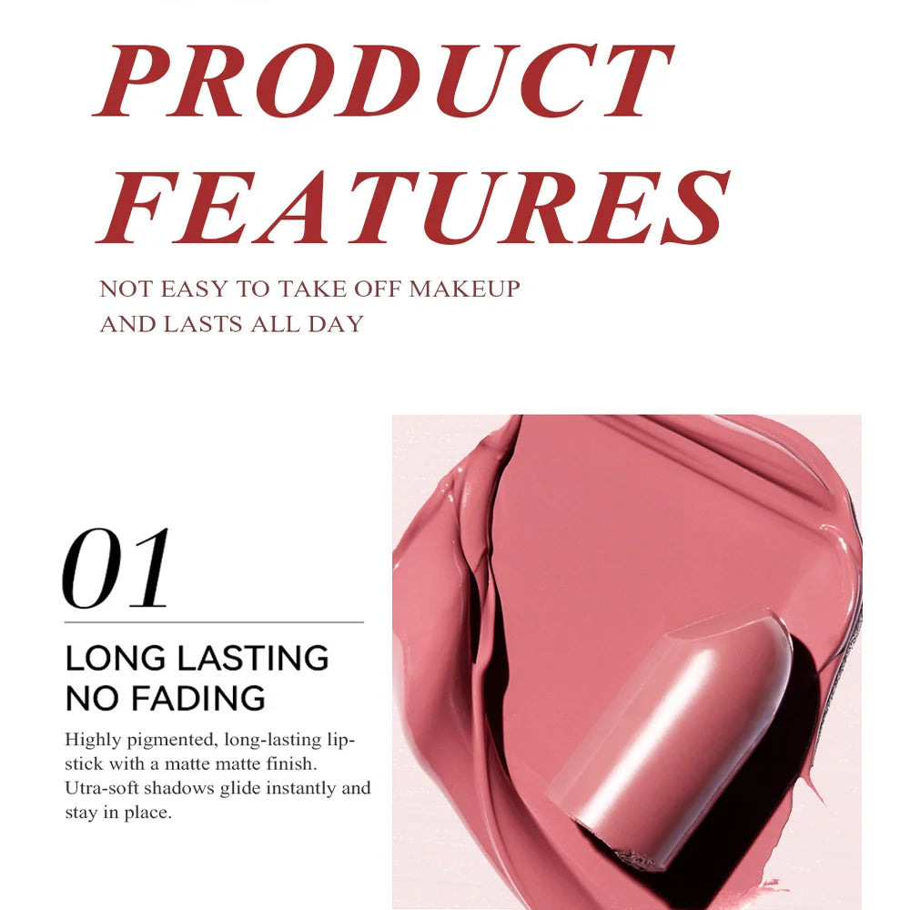 CHOISISSEZ RASME Rouge à lèvres en barre de chocolat 6 couleurs Perles de maquillage Pas facile à décoller Brillant à lèvres imperméable mat