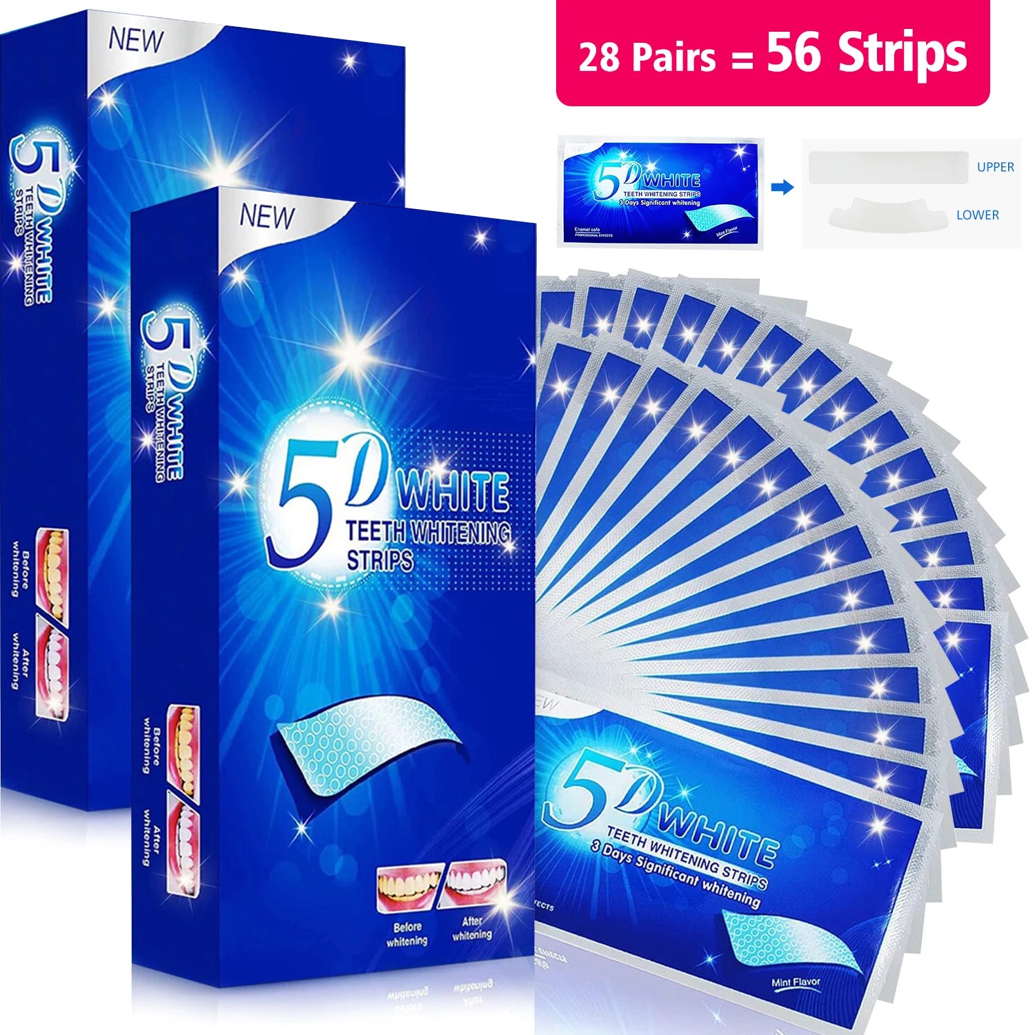 Bandes de blanchiment des dents 5D 7/14 paires de bandes de blanchiment en gel Élimination des taches Bande de soins d’hygiène bucco-dentaire Outils de blanchiment dentaire Dents