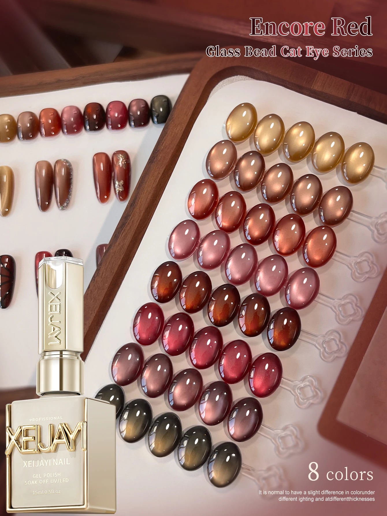 XEIJAYI 15ML Ensemble de vernis à ongles en gel pour œil de chat à 8 couleurs Ankara Red Series, vernis à ongles à immersion LED UV, conception de vernis à ongles DIY de vacances