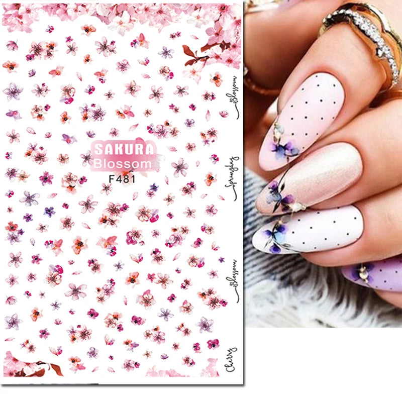 Autocollants 3D pour art des ongles , rose clair, violet, pétales de fleurs, décalcomanies pour décoration de manucure, salon de beauté, été