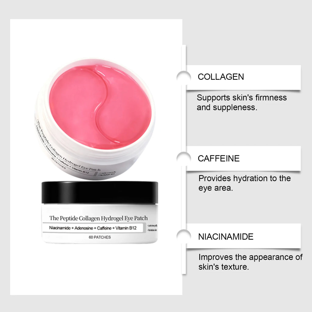 Patch pour les yeux en hydrogel de collagène peptidique Réduire les rides, les cernes avec le peptide de cuivre, la niacinamide, le gel hydratant raffermissant, coussinets pour les yeux
