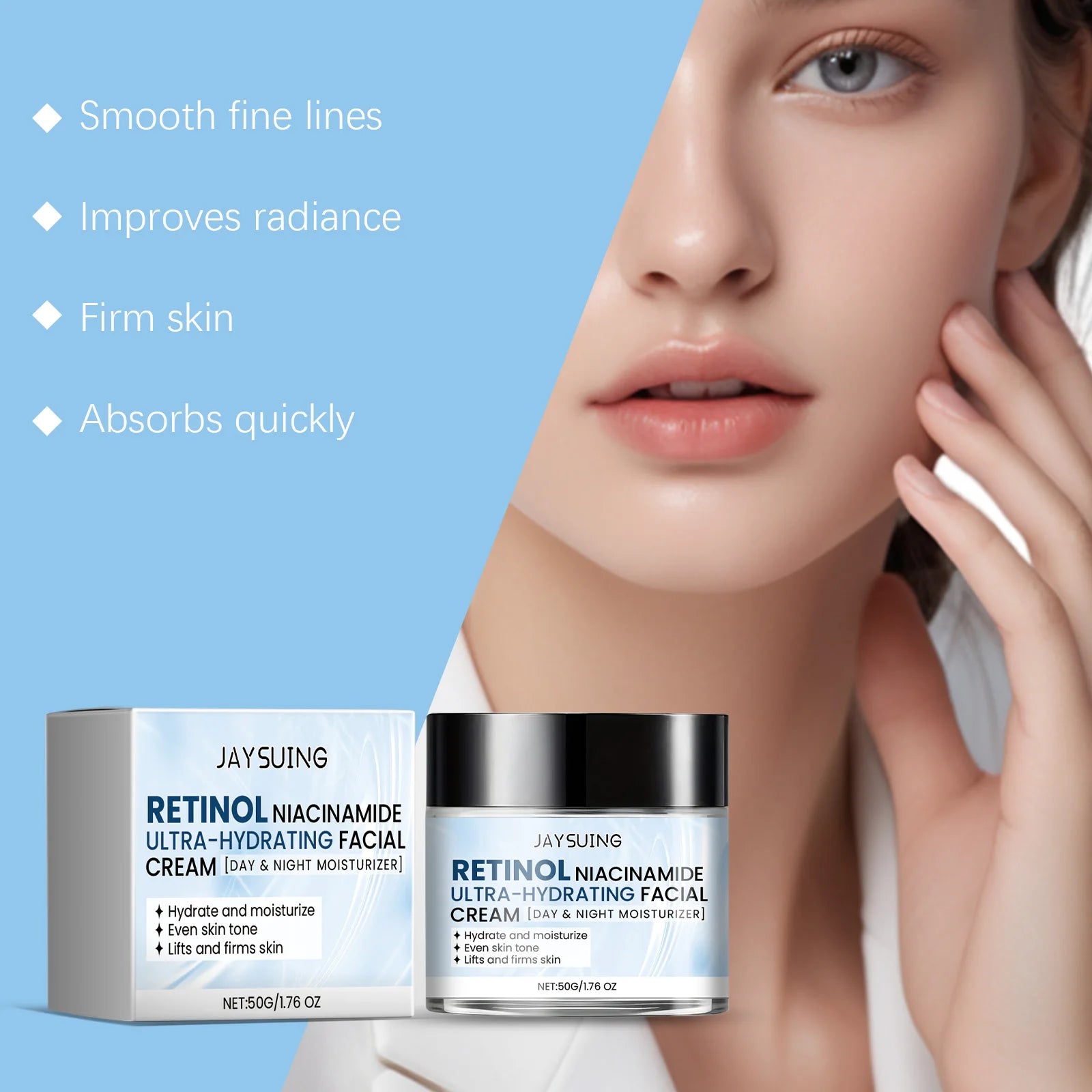 Hydratant pour le visage à la niacinamide, à l'acide hyaluronique, au rétinol, réparateur, barrière cutanée, crème hydratante longue durée de jour et nuit
