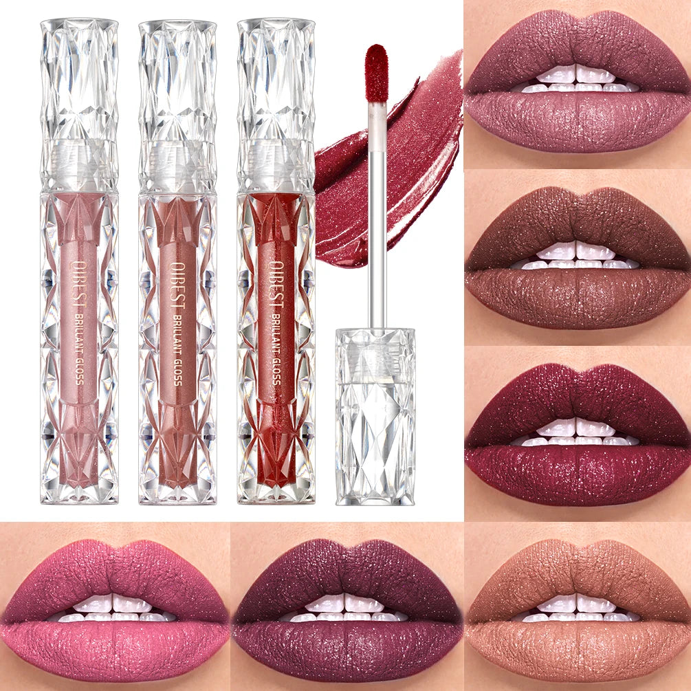 QIBEST diamant liquide rouge à lèvres hydratant longue durée violet scintillant imperméable brillant à lèvres cosmétiques mat paillettes rouge à lèvres
