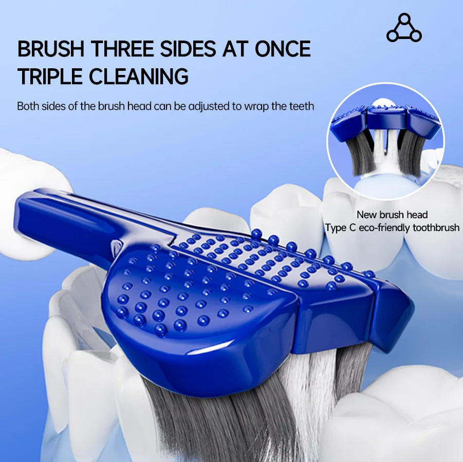 3-Sided Toothbrush for Comprehensive Cleaning | Ideal Angle Design | Raised Tongue Coating Brush | 2-Pack | Soft Bristles for Ge