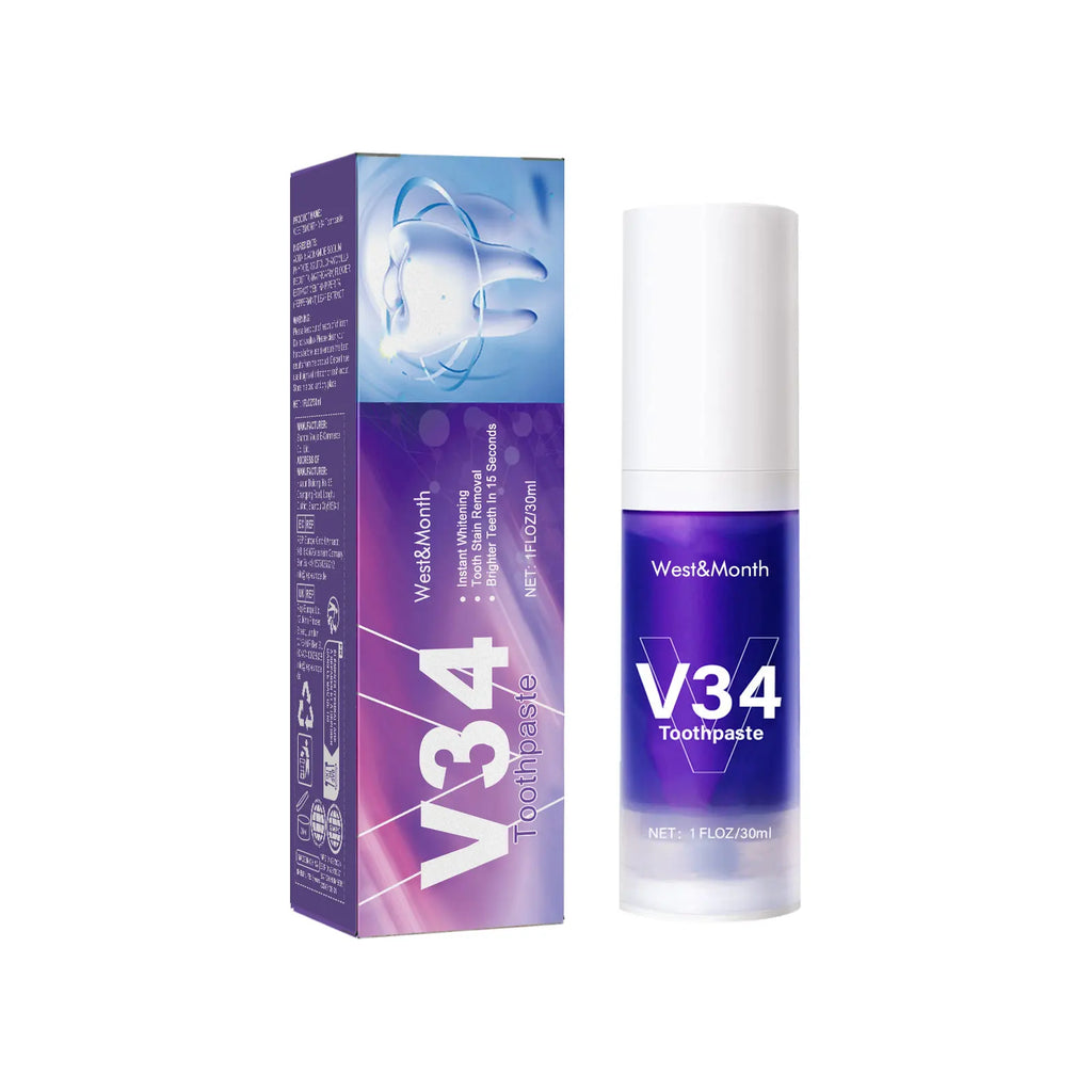 V34 Dents violettes Blanchiment dentifrice Éliminer les taches de plaque Nettoyage Hygiène buccale Souffle frais Beauté