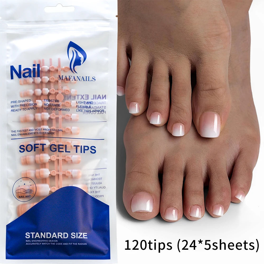 120 pièces/boîte pointe française ongles à pression système de couleur rose forme carrée ongles de pied longueur courte finition brillante faux ongles