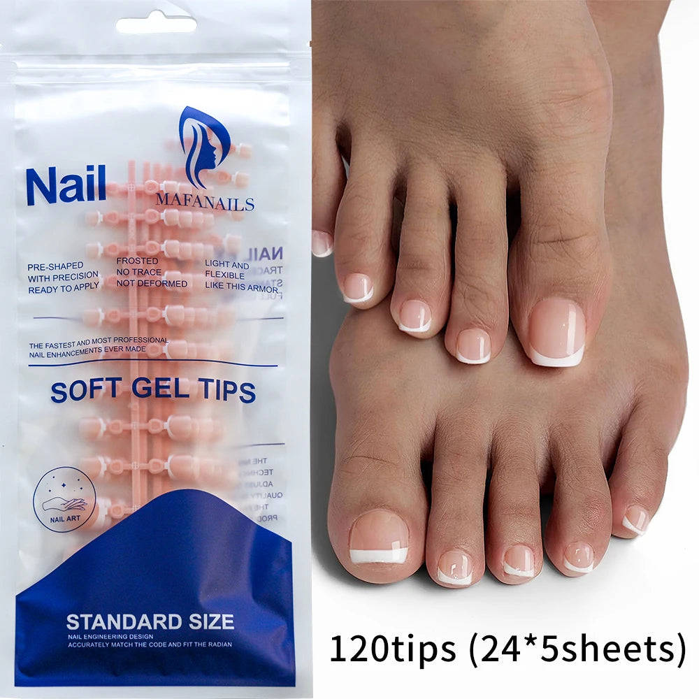 120 pièces/boîte pointe française ongles à pression système de couleur rose forme carrée ongles de pied longueur courte finition brillante faux ongles