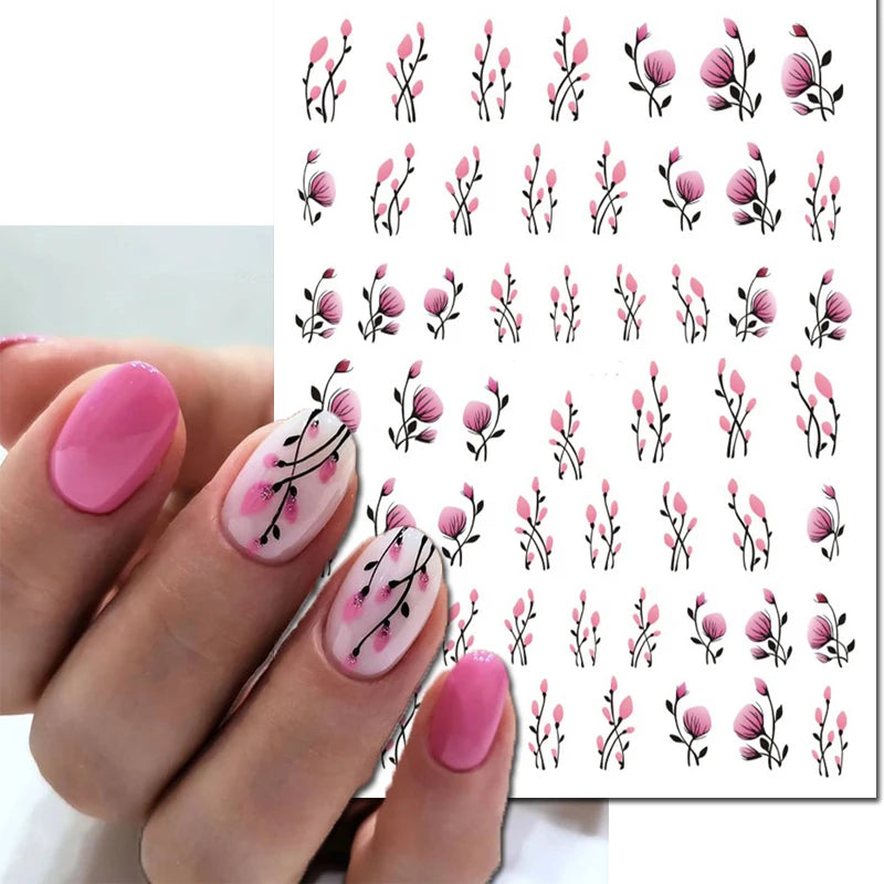 Autocollants 3D pour art des ongles , rose clair, violet, pétales de fleurs, décalcomanies pour décoration de manucure, salon de beauté, été