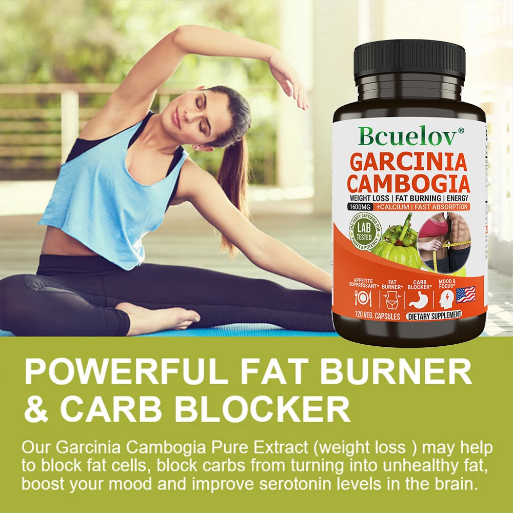 Capsule Bcuelov Garcinia Cambogia pour femmes et hommes, combustion des graisses, nettoyage intestinal, supplément de gestion du poids, NON-GMO