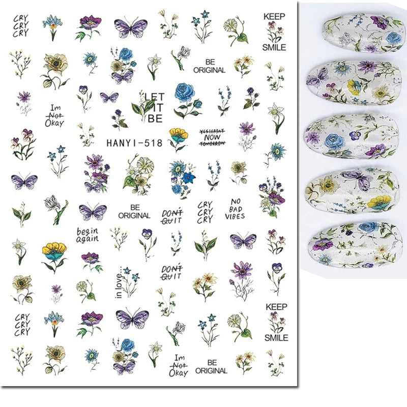 Autocollants 3D pour art des ongles , rose clair, violet, pétales de fleurs, décalcomanies pour décoration de manucure, salon de beauté, été
