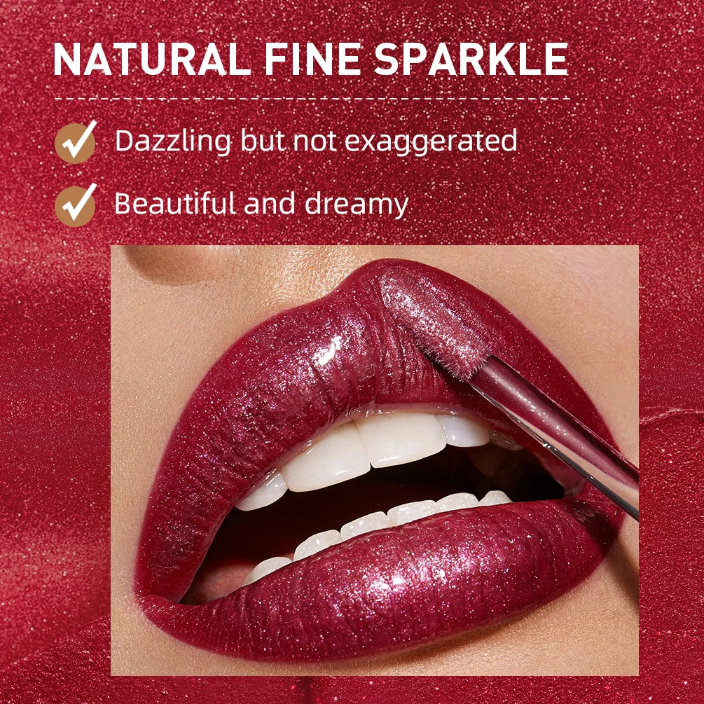 QIBEST diamant liquide rouge à lèvres hydratant longue durée violet scintillant imperméable brillant à lèvres cosmétiques mat paillettes rouge à lèvres