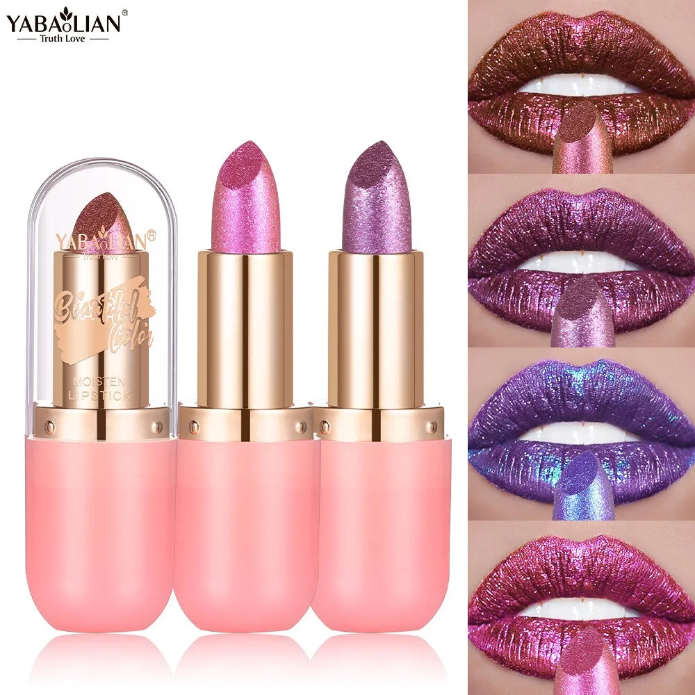 Rouge à lèvres caméléon Violet métallique, couleur changeante, mat, paillettes, diamant, imperméable, perle brillante, brillant, maquillage Sexy