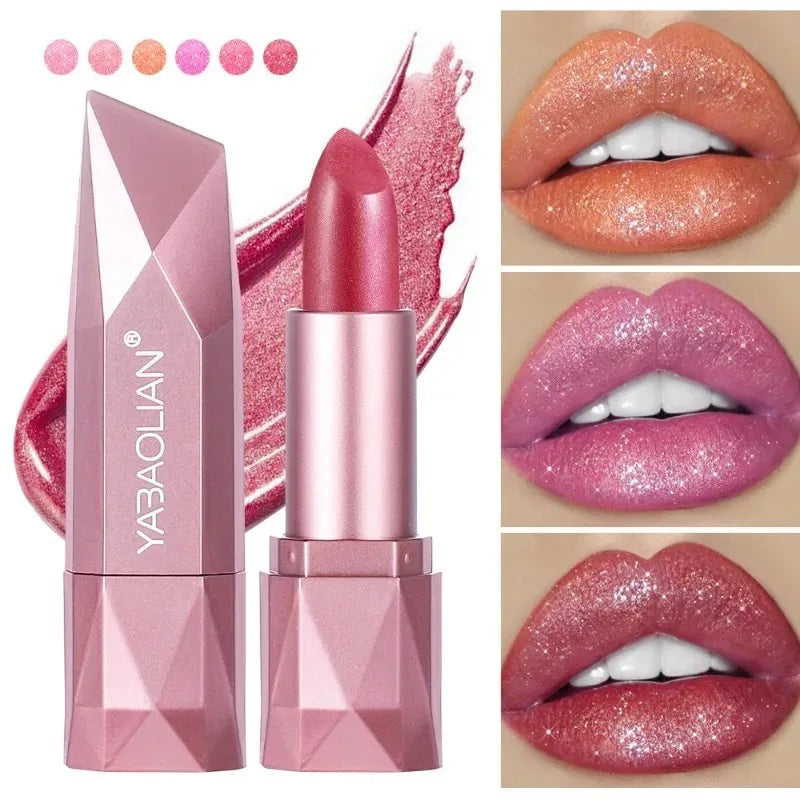 Rouge à lèvres rose rose diamant nude rouge à lèvres imperméable à paillettes nacrées longue durée rouge à lèvres en velours paillettes dorées paillettes métalliques maquillage