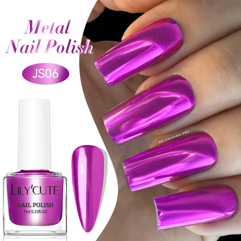 LILYCUTE 7ml Ultra Shine Vernis à ongles en métal longue durée Effet métallique Nail Art Vernis Bouteille en verre Séchage rapide à l’air