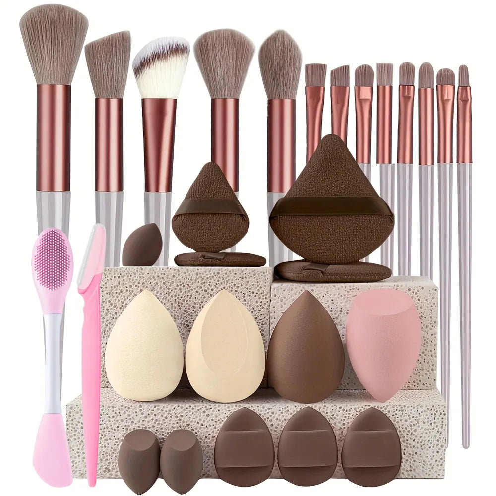 Pinceaux de maquillage 8-29 pièces Kit de maquillage professionnel femmes cosmétique pinceau à poudre douce fard à paupières fond de teint ensemble complet outil de beauté de voyage