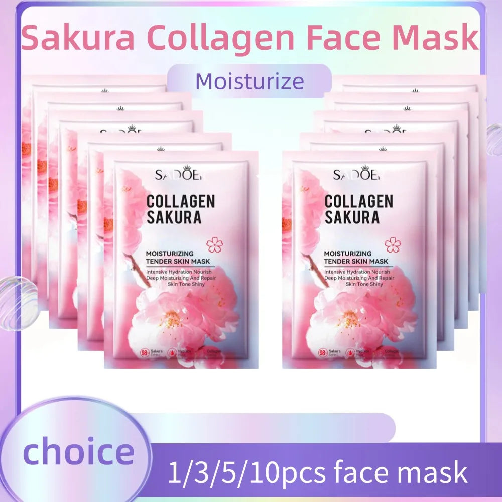 Sakura – masque Facial au collagène, hydratant, raffermissant, anti-rides, estompe les ridules, soins de beauté pour la peau, 1/3/5/10 pièces