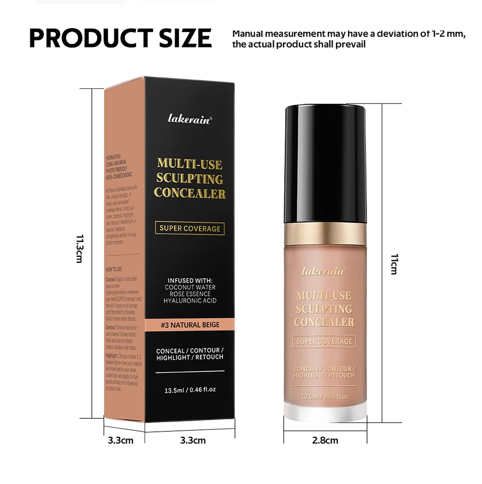 Lakerain – correcteur imperméable, 5 couleurs, fond de teint mat, haute couverture, contrôle de l'huile, pour cicatrices d'acné et cernes, cosmétiques