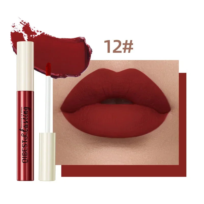 QIBEST 24 couleurs Rouge à lèvres liquide mat Imperméable Velours longue durée Brillant à lèvres rouge Teinte Maquillage Rouges à lèvres cosmétiques Brillants à lèvres