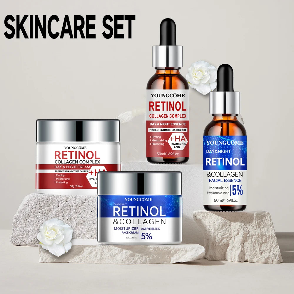 Ensemble d'essence de crème pour le visage au rétinol, verrouille dans l'humidité, répare la peau, lisse les rides, augmente l'élasticité pour la peau plus jeune et plus saine
