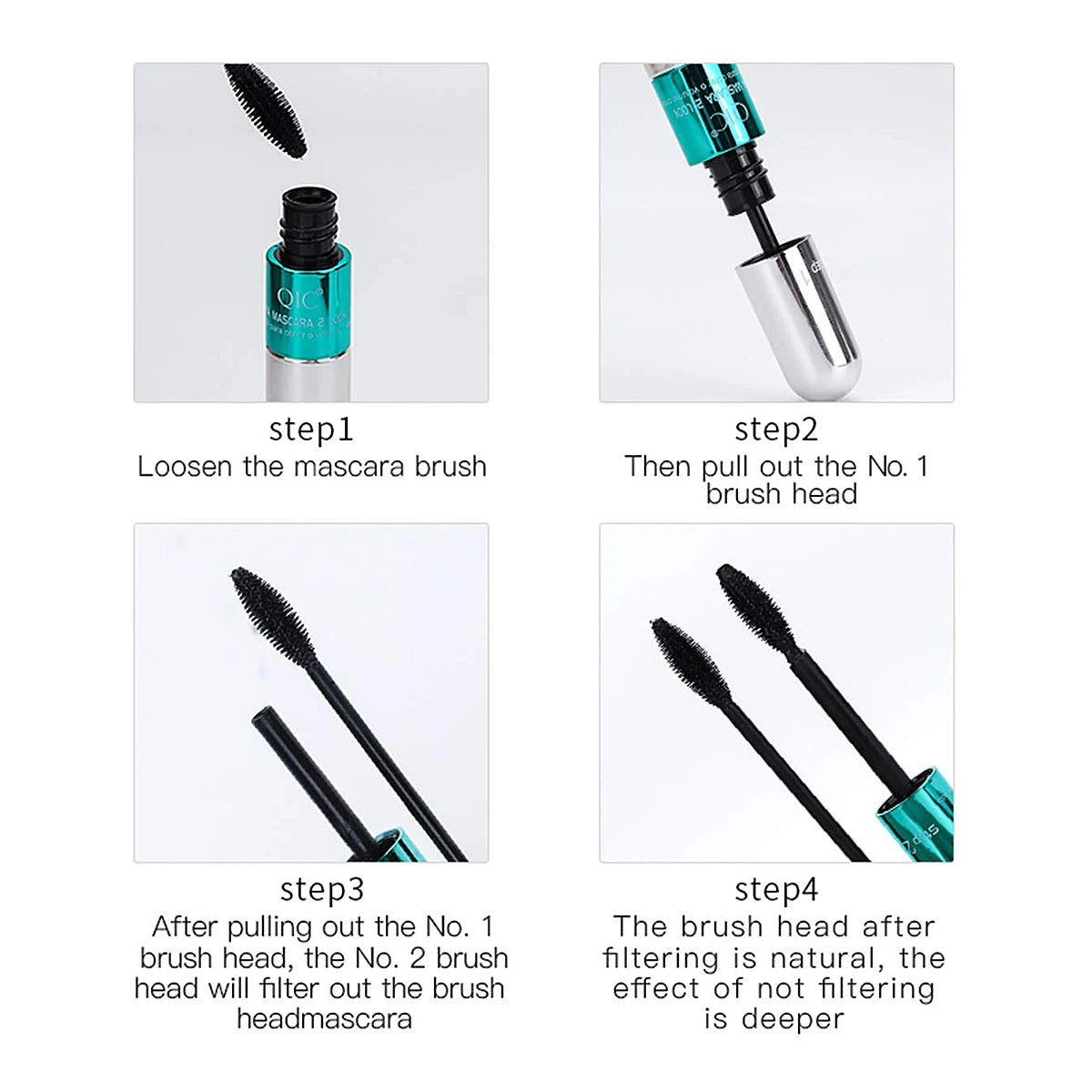 InjFiber-Mascara imperméable double en un, extension de cils, noir, optique, allongement des cils, cosmétiques